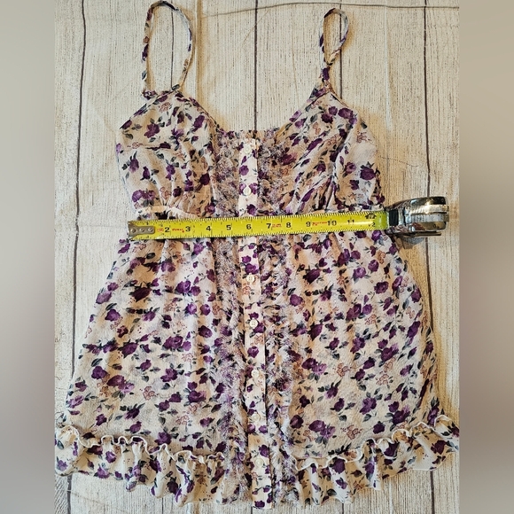 Express Size Medium Babydoll Tank Top Floral Boho Smocked Flowy Y2K Fairy Whimsy - Picture 10 of 10